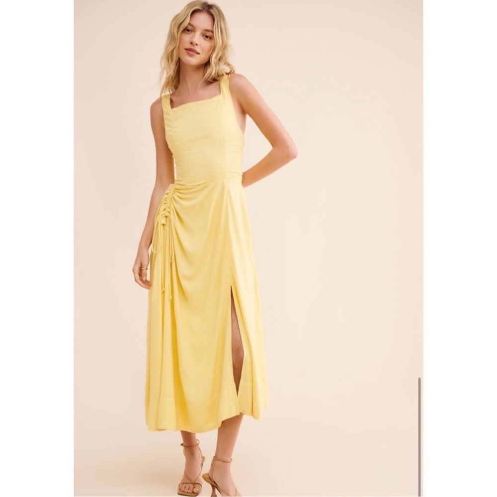 Free People Sienna Midi Dress size 4 Yellow Square-Neck
